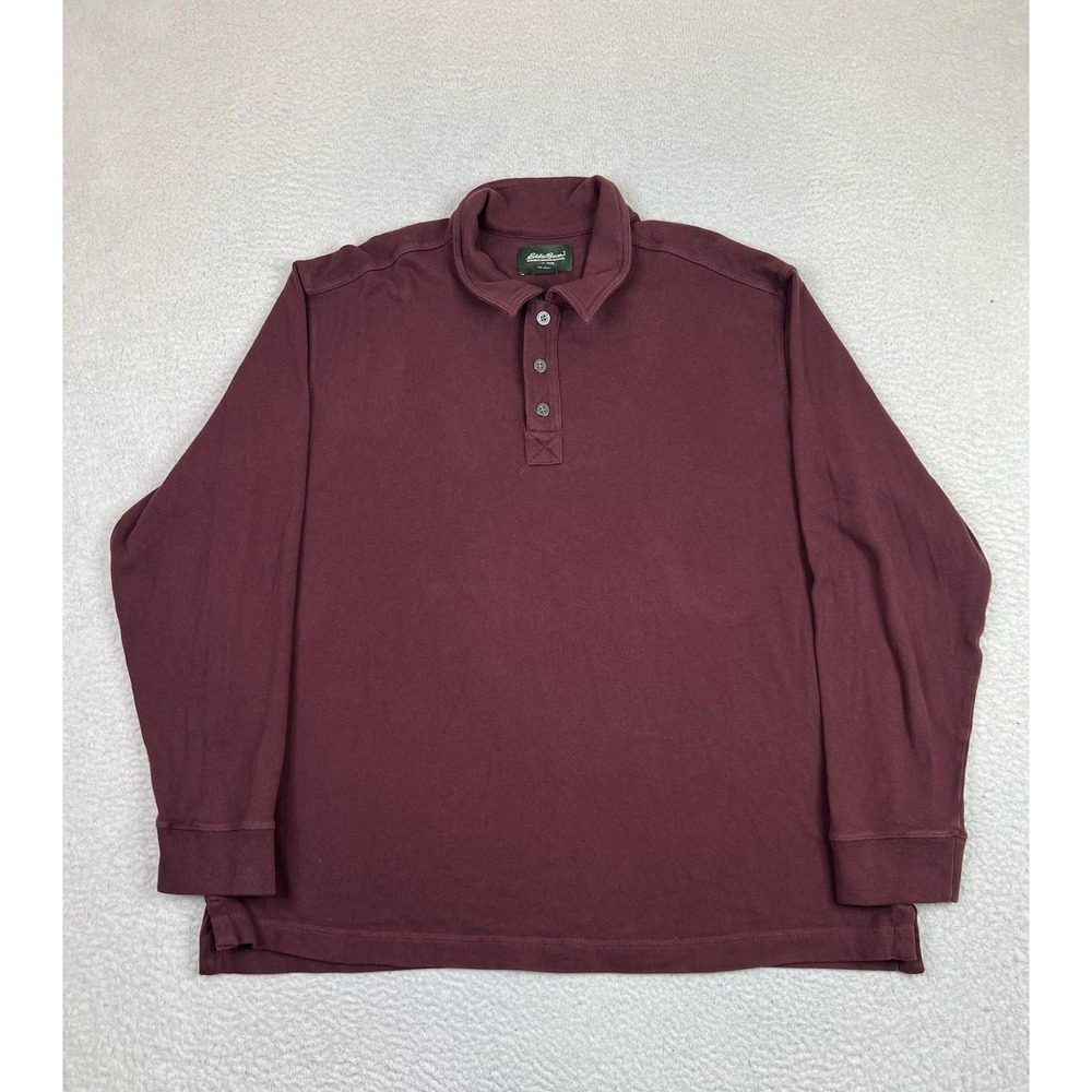 Eddie Bauer Polo‎ Shirt Mens 2XL Red Long Sleeve 100% Cotton 0551 42105